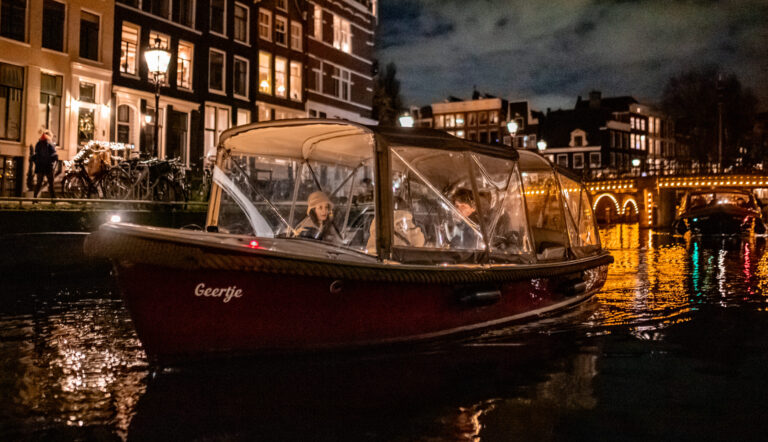 Private boat Geertje during winter in Amsterdam