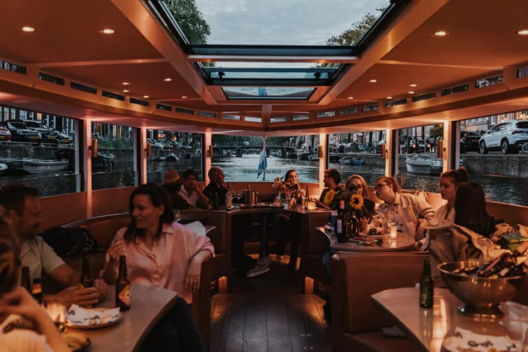 Luxury boat Stan Huygens during shared evening cruise