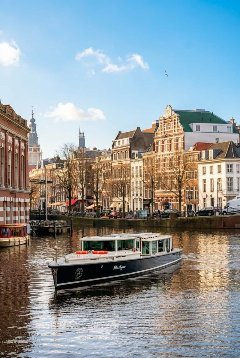 Historic Stan Huygens boat on the Amsterdam canals during a semi-private cruise